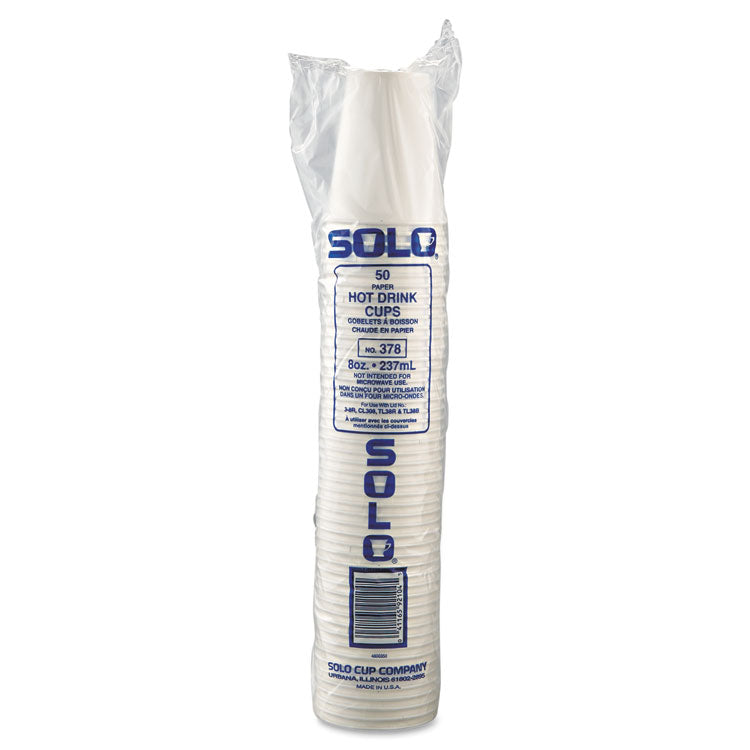 SOLO® Single-Sided Poly Paper Hot Cups, 8 oz, White, 50/Bag, 20 Bags/Carton (SCC378W2050) Case of 1000