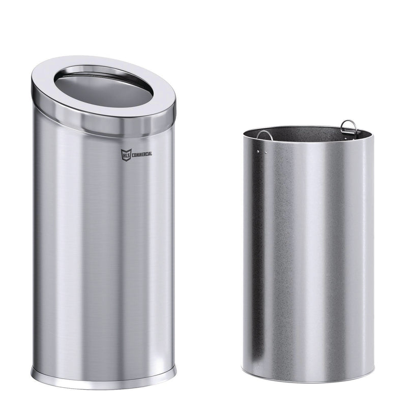 HLS Commercial® Beveled Open Top Trash Can, 15 gal, Stainless Steel, Silver (HLMHLSC04G15A) Each