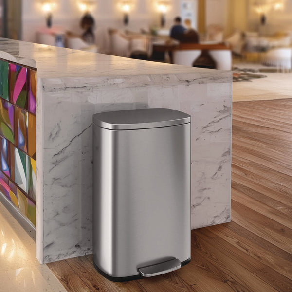 HLS Commercial® Step Pedal Trash Can, 13 gal, Plastic/Stainless Steel, Silver (HLMHLSS13R) Each