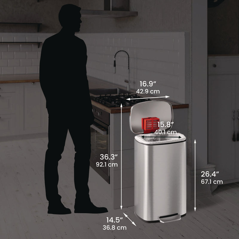 HLS Commercial® Step Pedal Trash Can, 13 gal, Plastic/Stainless Steel, Silver (HLMHLSS13R) Each