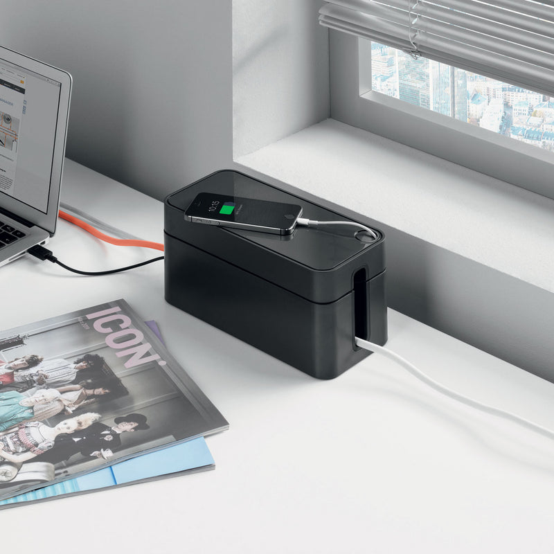 Durable® CAVOLINE Cable Management Box, 9.6" w x 4.96" d x 4.56" h, Small, Charcoal (DBL503537) Each