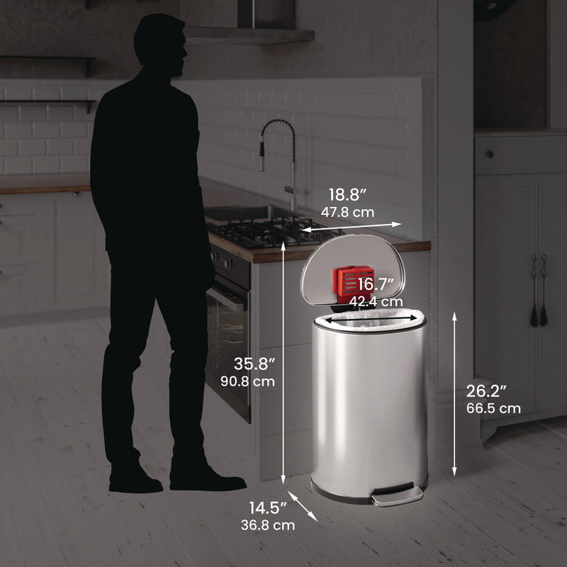 HLS Commercial® Fire-Resistant Step Pedal Trash Can, 13 gal, Plastic/Stainless Steel, Silver (HLMHLSS13DFR) Each