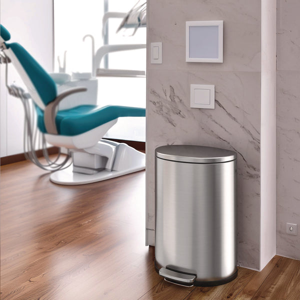 HLS Commercial® Step Pedal Trash Can, 13 gal, Half-Round Plastic/Stainless Steel, Silver (HLMHLSS13D) Each