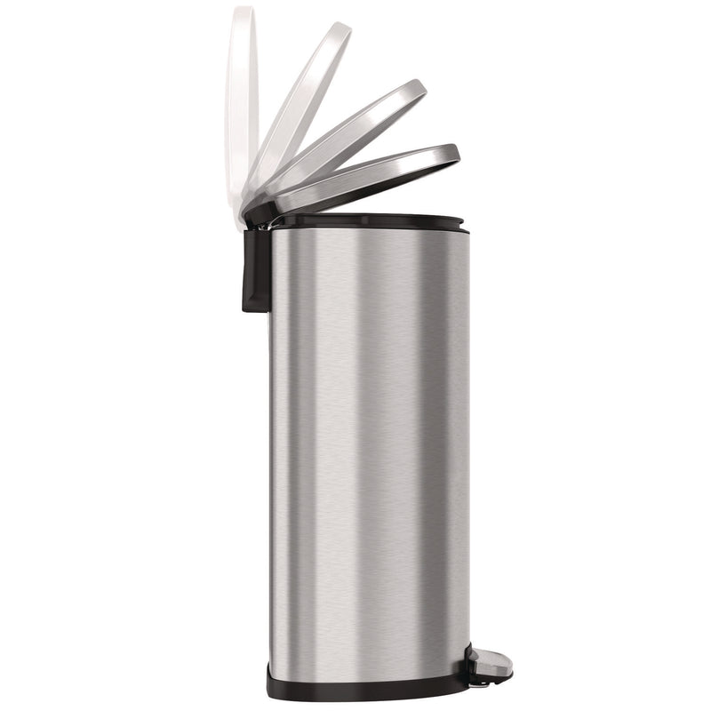HLS Commercial® Step Pedal Trash Can, 13 gal, Half-Round Plastic/Stainless Steel, Silver (HLMHLSS13D) Each