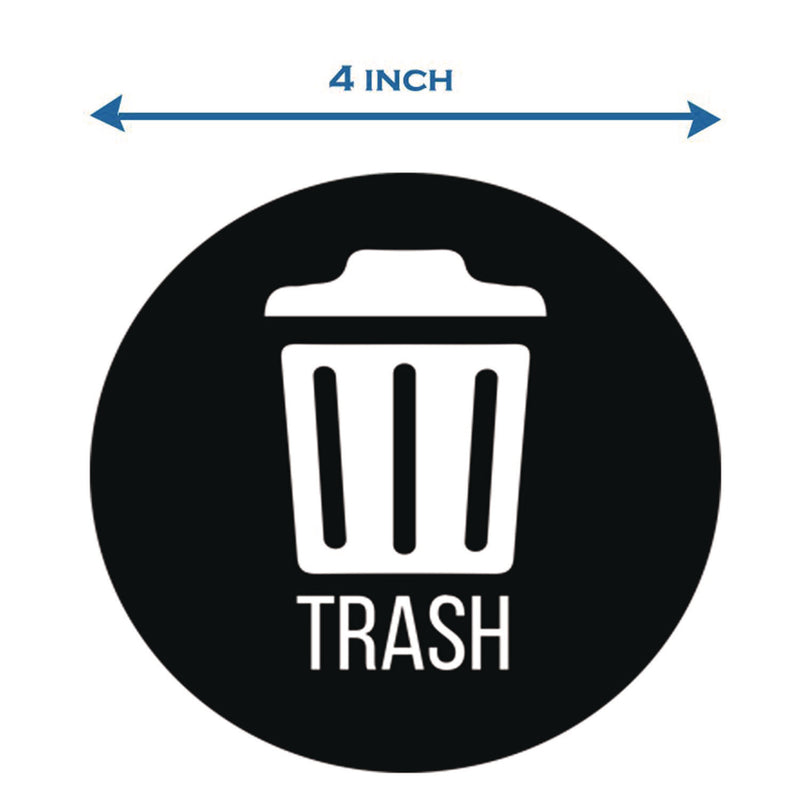 HLS Commercial® Vinyl Decals, Trash, 4" Diameter, Black/White, 3/Pack (HLMHLSKERTRASH3) Pack of 3