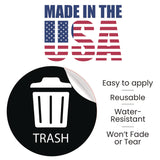 HLS Commercial® Vinyl Decals, Trash, 4" Diameter, Black/White, 3/Pack (HLMHLSKERTRASH3) Pack of 3