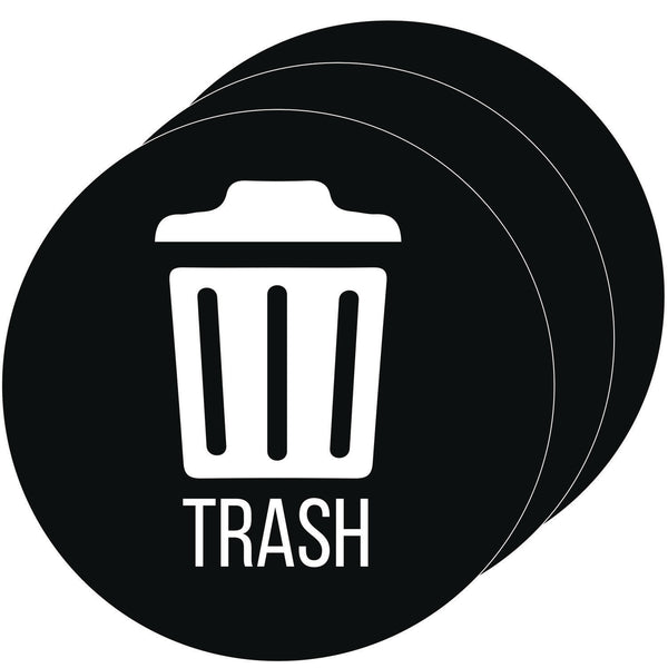 HLS Commercial® Vinyl Decals, Trash, 4" Diameter, Black/White, 3/Pack (HLMHLSKERTRASH3) Pack of 3