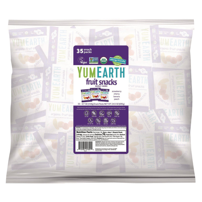 YumEarth Organic Fruit Pack Snacks, Assorted Flavors, 0.7 oz Bag, 35/Carton (GRR22002293) Case of 35