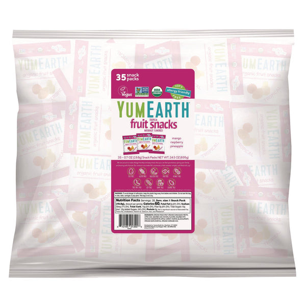 YumEarth Organic Tropical Fruit Pack Snacks, Assorted Flavors, 0.7 oz Bag, 35/Carton (GRR22002294) Case of 35