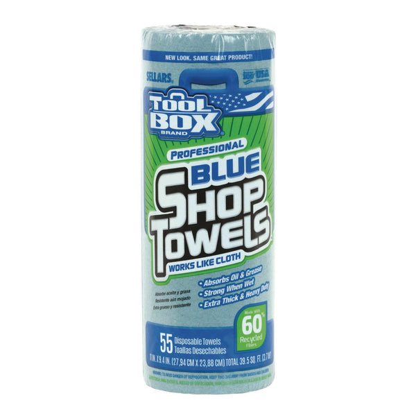 Sellars® TOOLBOX Blue Shop Towels, 1-Ply, 11 x 9.4, Blue, 55 Sheets/Roll, 30 Rolls/Carton (SLR54400) Case of 30