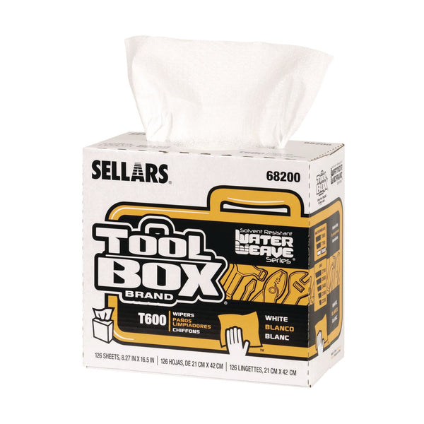 Sellars® TOOLBOX WaterWeave T600 Wipers, 1-Ply, 8.27 x, 16.5, White, 126 Sheets/Box, 10 Boxes/Carton (SLR68200) Case of 10