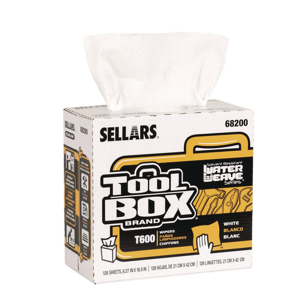 Sellars® TOOLBOX WaterWeave T600 Wipers, 1-Ply, 8.27 x, 16.5, White, 126 Sheets/Box, 10 Boxes/Carton (SLR68200) Case of 10