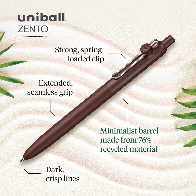 uniball® Zento Gel Pen, Retractable, Medium 0.7 mm, Black Ink, Adobe/Linen/Mist/Umber Barrel Colors, Dozen (UBC70660) 1 Dozen