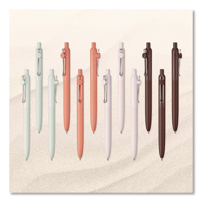 uniball® Zento Gel Pen, Retractable, Medium 0.7 mm, Black Ink, Adobe/Linen/Mist/Umber Barrel Colors, Dozen (UBC70660) 1 Dozen