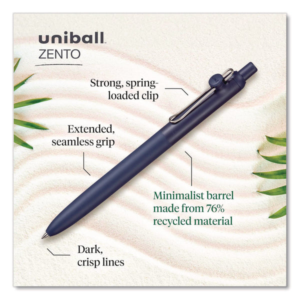 uniball® Zento Gel Pen, Retractable, Medium 0.7 mm, Black Ink, Coastal/Fog/Ivory/Lavender Barrel Colors, Dozen (UBC70663) 1 Dozen