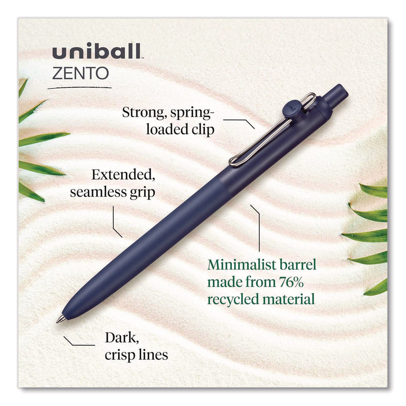 uniball® Zento Gel Pen, Retractable, Medium 0.7 mm, Black Ink, Coastal/Fog/Ivory/Lavender Barrel Colors, Dozen (UBC70663) 1 Dozen