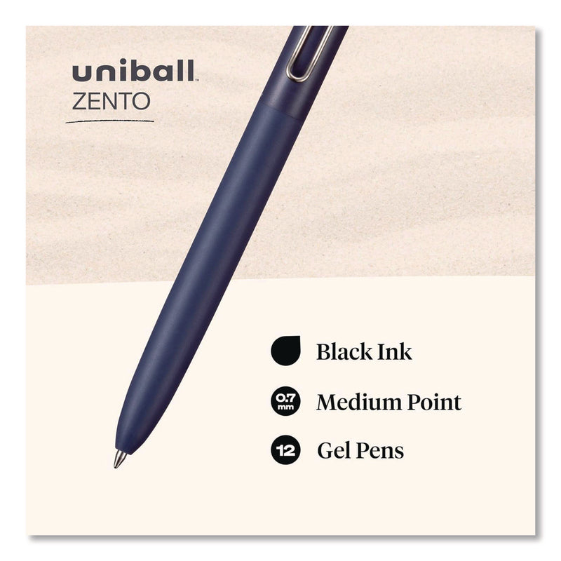 uniball® Zento Gel Pen, Retractable, Medium 0.7 mm, Black Ink, Coastal/Fog/Ivory/Lavender Barrel Colors, Dozen (UBC70663) 1 Dozen