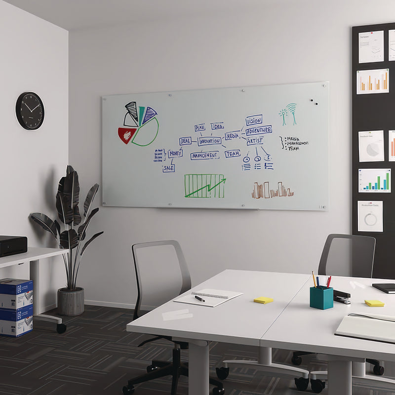 TRU RED™ Magnetic Tempered Glass Dry Erase Board, 96" x 48", White Surface (TUDTR61198) Each