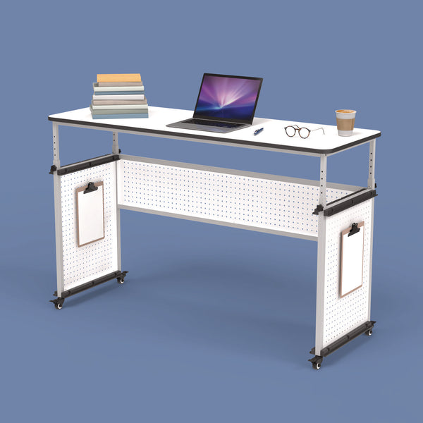 Luxor Height-Adjustable Trapezoid Student Desk with Drawer, 60.25 x 21 x 32 to 38, White (LXOMBSDESK) Each