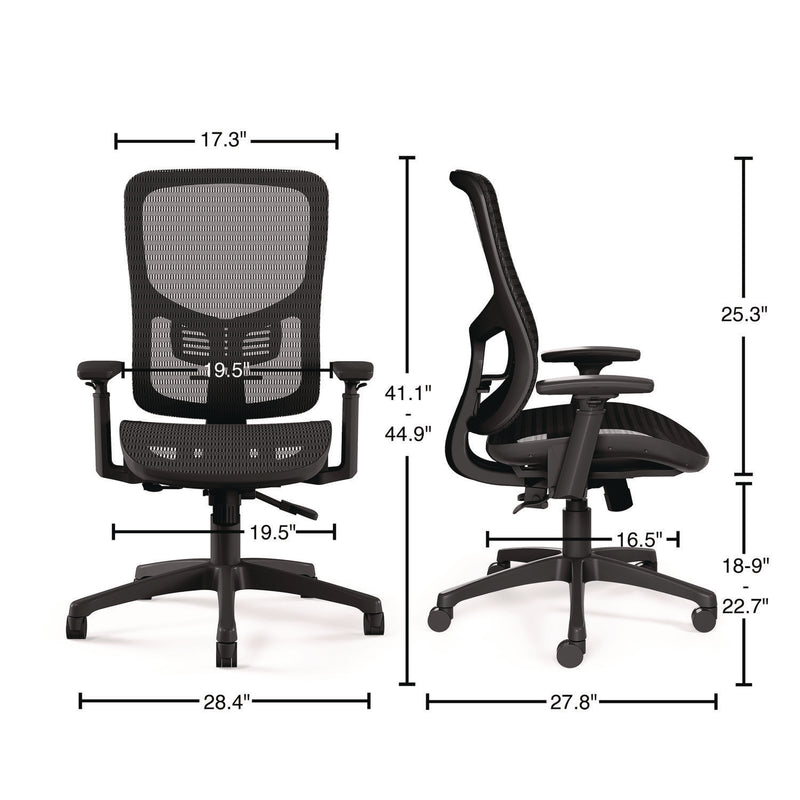 Alera® Hollins Ergonomic Mesh Swivel Task Chair, Supports Up to 275 lb, 18.57 to 22.54 Seat Height, Black Seat/Back, Black Base (ALEHL42BME18)