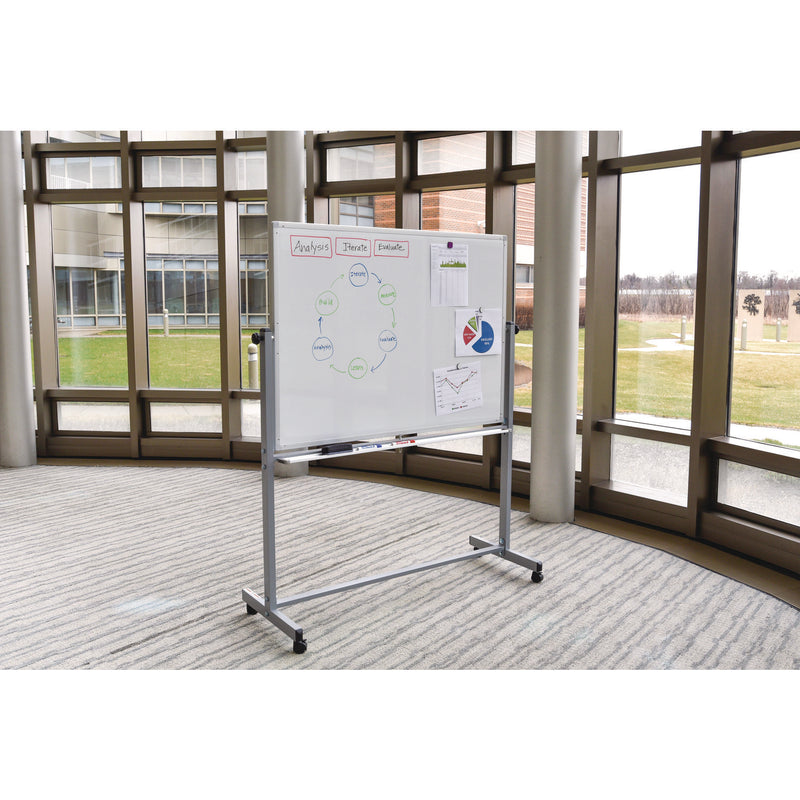 Luxor Mobile Magnetic Whiteboard, 96" x 40", White Surface, Silver Aluminum Frame (LXOMB9640WW) Each