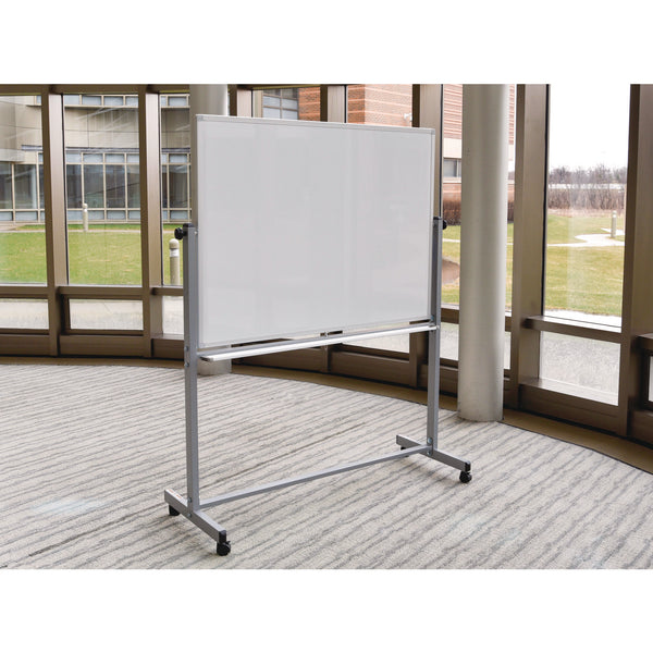 Luxor Mobile Magnetic Whiteboard, 60" x 40", White Surface, Silver Aluminum Frame (LXOMB6040WW) Each