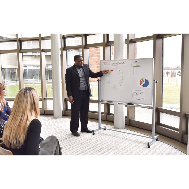 Luxor Mobile Magnetic Whiteboard, 48" x 36", White Surface, Silver Aluminum Frame (LXOMB4836WW) Each