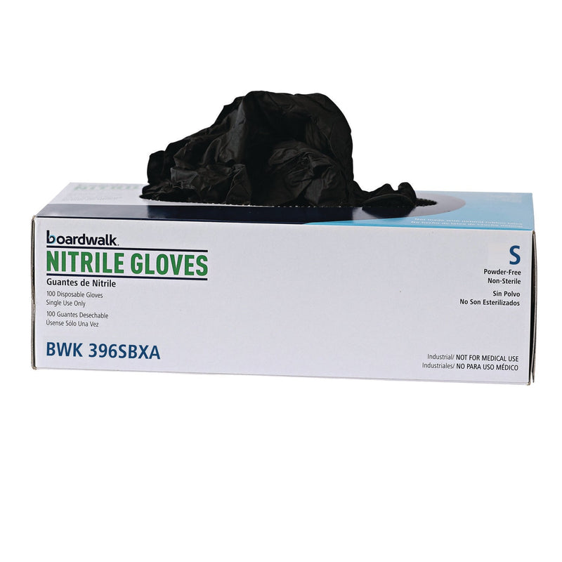 Boardwalk® Disposable General-Purpose Powder-Free Nitrile Gloves, Small, Black, 4.4 mil, 100/Box, 10 Boxes/Carton (BWK396SCTA) Case of 1000
