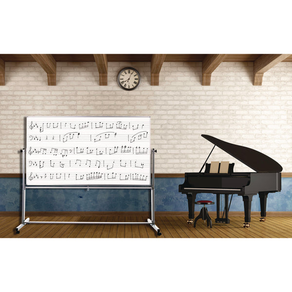 Luxor Mobile Music Staff Whiteboard, Dual-Sided Music Notation, 72" x 48", White Surface, Silver Aluminum Frame (LXOMB7248MM) Each