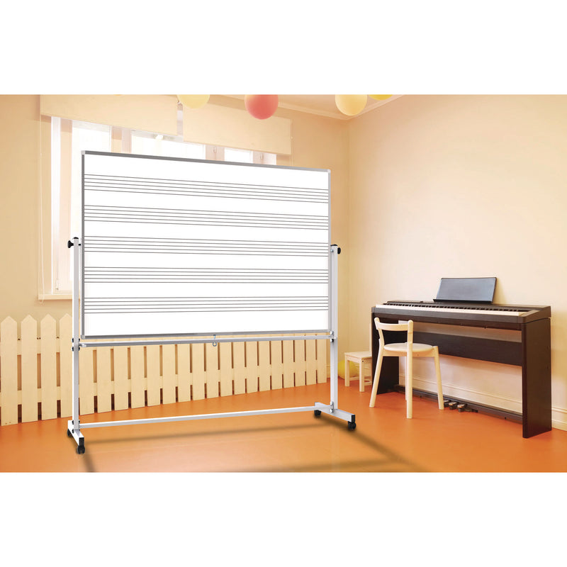 Luxor Mobile Music Staff Whiteboard, Dual-Sided Music Notation, 72" x 48", White Surface, Silver Aluminum Frame (LXOMB7248MM) Each