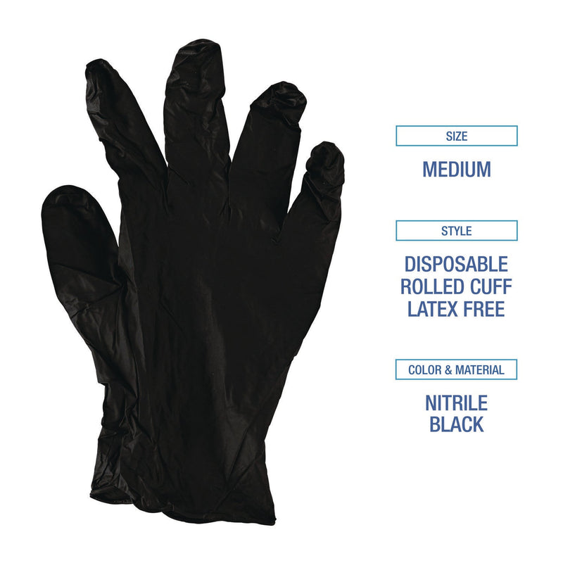 Boardwalk® Disposable General-Purpose Powder-Free Nitrile Gloves, Small, Black, 4.4 mil, 100/Box, 10 Boxes/Carton (BWK396SCTA) Case of 1000