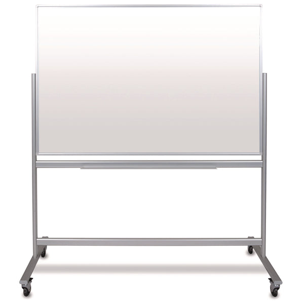 Luxor Mobile Magnetic Glass Dry Erase Board, 60" x 40", White Surface, Silver Aluminum Frame (LXOMMGB6040) Each