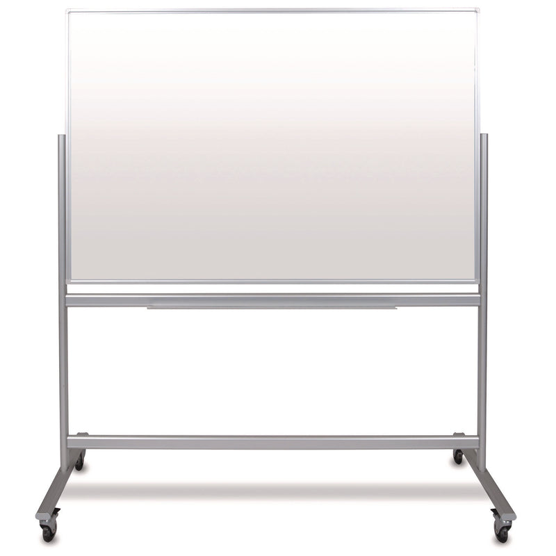 Luxor Mobile Magnetic Glass Dry Erase Board, 60" x 40", White Surface, Silver Aluminum Frame (LXOMMGB6040) Each