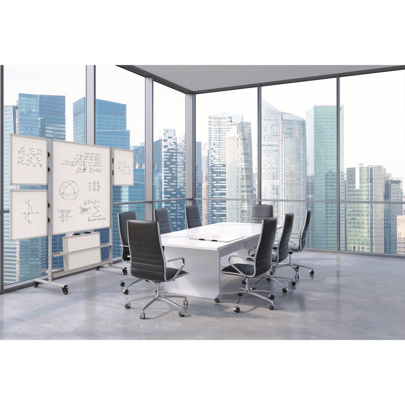 Luxor Mobile Collaboration Station Whiteboard with 4 Attachable Marker Boards, 40.4" x 48.6", White Surface, Silver Aluminum Frame (LXOCLLABSTO) Each