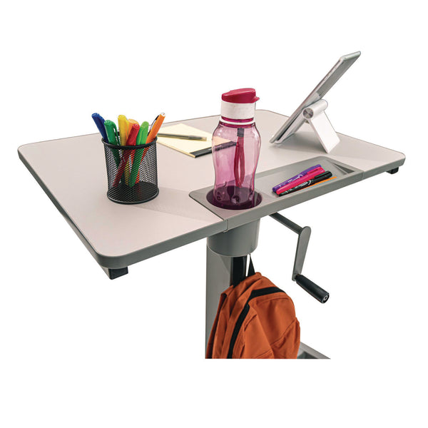 Luxor Sit Stand Student Desk with Crank Handle, 27.5 x 19.5 x 26.25 to 42, White/Gray (LXOSTUDENTC) Each