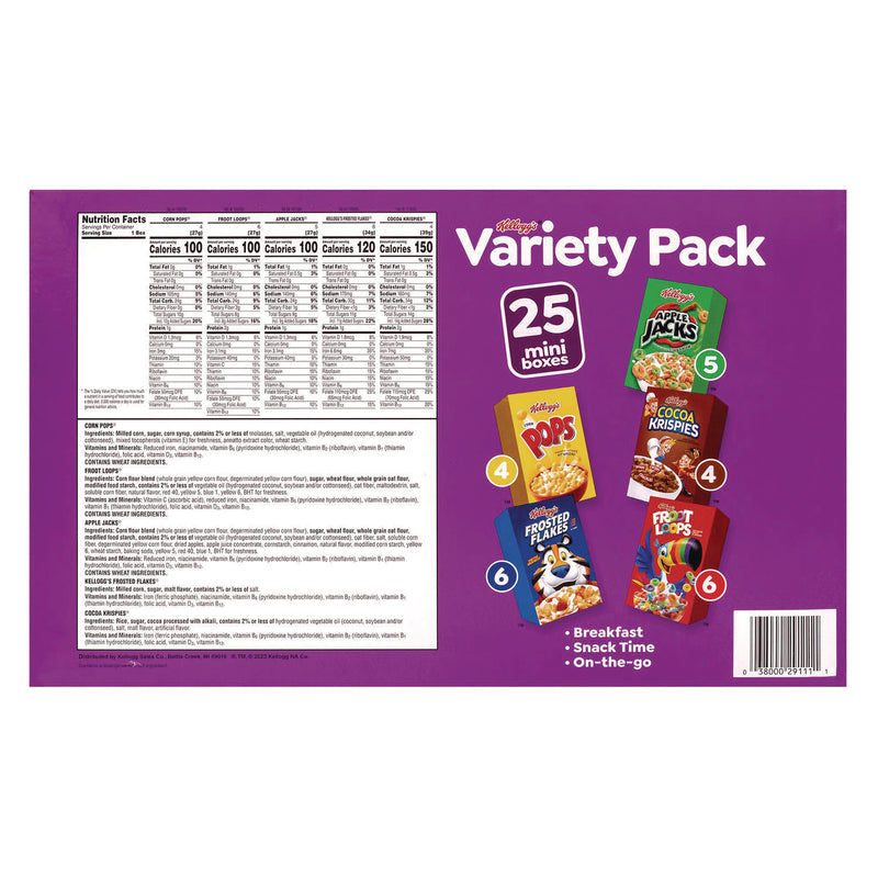 Kellogg's® Cereal Assortment Pack, Assorted Flavors, Single Serve Box, 25/Carton (GRR22002287) Case of 25