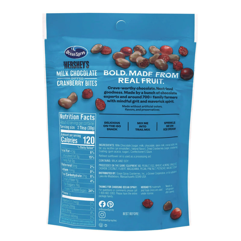 Ocean Spray® Milk Chocolate Dipped Cranberry Bites, Cranberry/Chocolate, 5 oz Bag, 12/Carton (GRR22002299) Case of 12