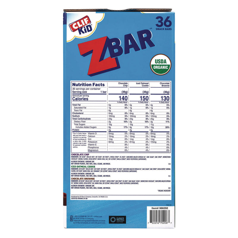 CLIF® Bar Kid Organic Zbar Granola Bars Variety Pack, Assorted Flavors, 1.27 oz Bar, 36/Carton (GRR22002341) Case of 36