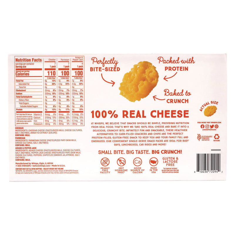 Whisps® Baked Cheese Bites Variety Snack Packs, Assorted Flavors, 0.63 oz Packet, 18/Carton (GRR22002347) Case of 18