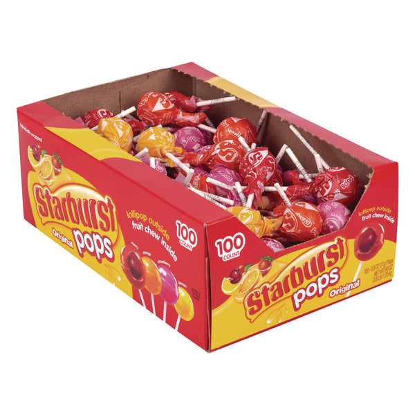 Starburst® Pops Fruit Chew Filled Lollipops Variety Pack, Assorted Flavors, 0.6 oz Individually Wrapped Lollipops, 100/Carton (GRR22002358) Case of 100