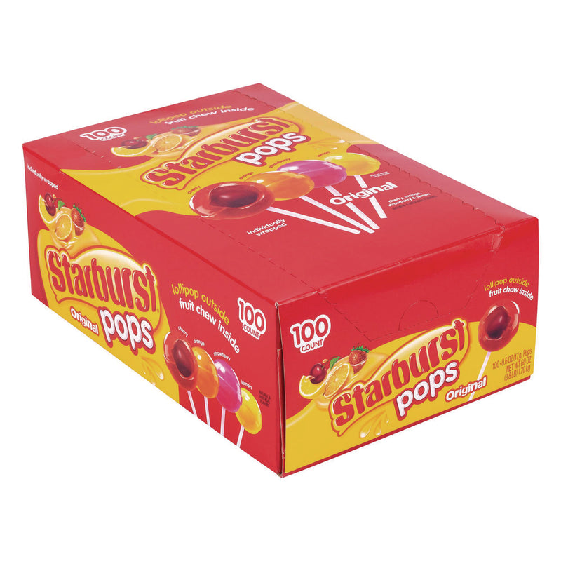 Starburst® Pops Fruit Chew Filled Lollipops Variety Pack, Assorted Flavors, 0.6 oz Individually Wrapped Lollipops, 100/Carton (GRR22002358) Case of 100