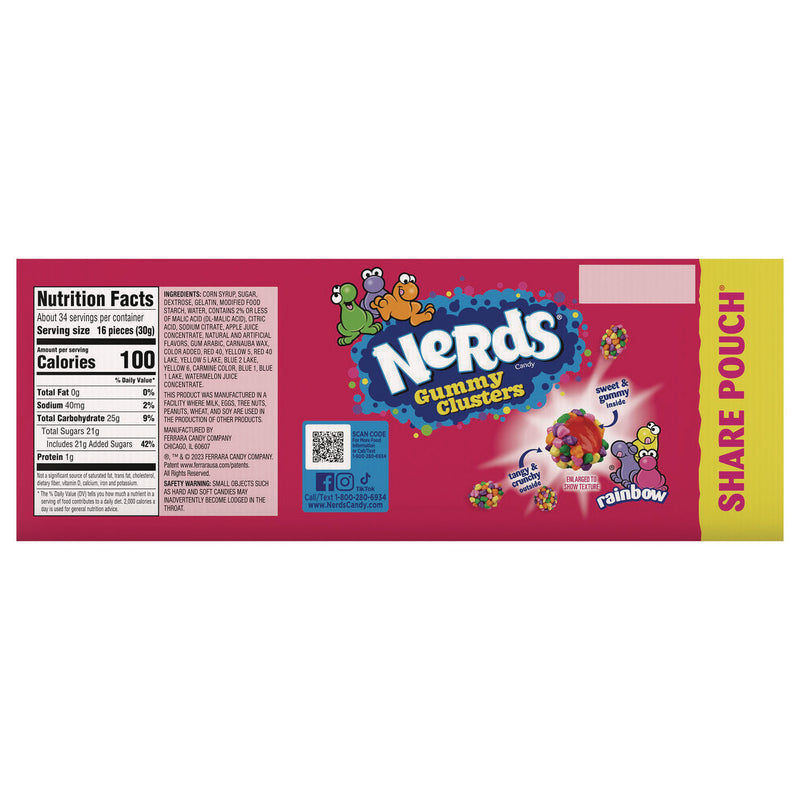 NERDS® Rainbow Gummy Clusters Share Pack, Assorted Flavors, 3 oz Packet, 12/Carton (GRR22002360) Case of 12