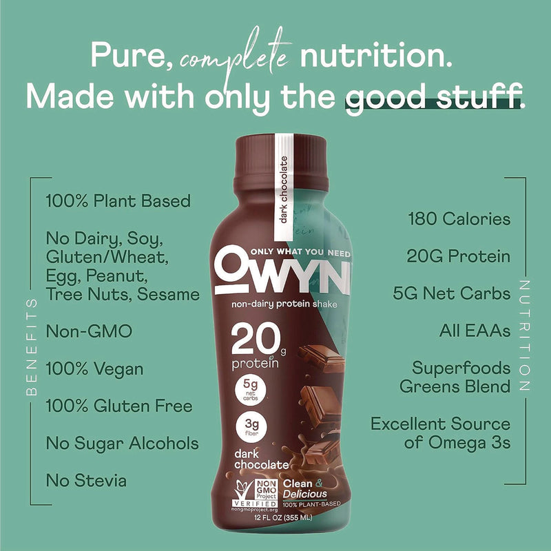 OWYN™ 20 g Protein Drink, Chocolate, 12 oz Bottle, 12/Carton (GRR38200001) Case of 12