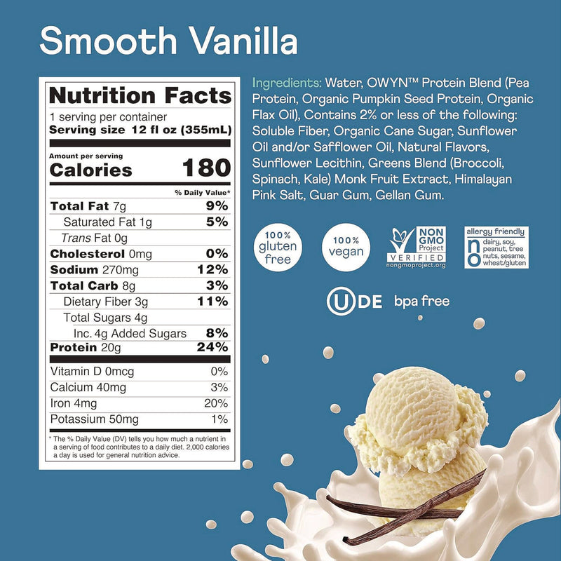 OWYN™ 20 g Protein Drink, Vanilla, 12 oz Bottle, 12/Carton (GRR38200002) Case of 12