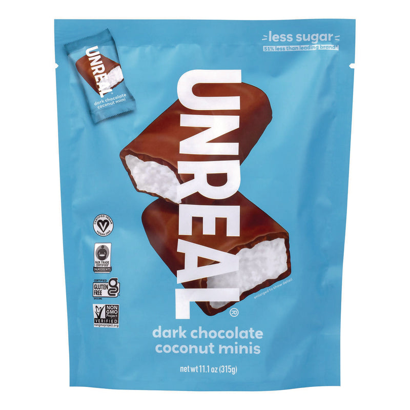 UNREAL® Dark Chocolate Coconut Minis and PB Cups Variety, 11.1 oz Bag (Dk Chocolate Coconut), 10.05 oz Bag (Dk Chocolate PB), 2/CT (GRR60003006) Case of 2