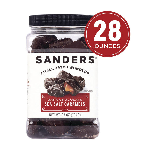 Sanders® Dark Chocolate Caramel Sea Salt Tub, Dark Chocolate Caramel, 28 oz Tub (GRR22002313) Each