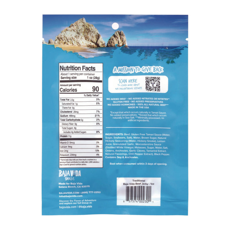 Baja Jerky Beef Jerky Traditional Snack Pack, Original, 1 oz Packet, 12/Carton (GRR22002304) Case of 12