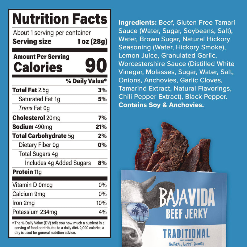 Baja Jerky Beef Jerky Traditional Snack Pack, Original, 1 oz Packet, 12/Carton (GRR22002304) Case of 12