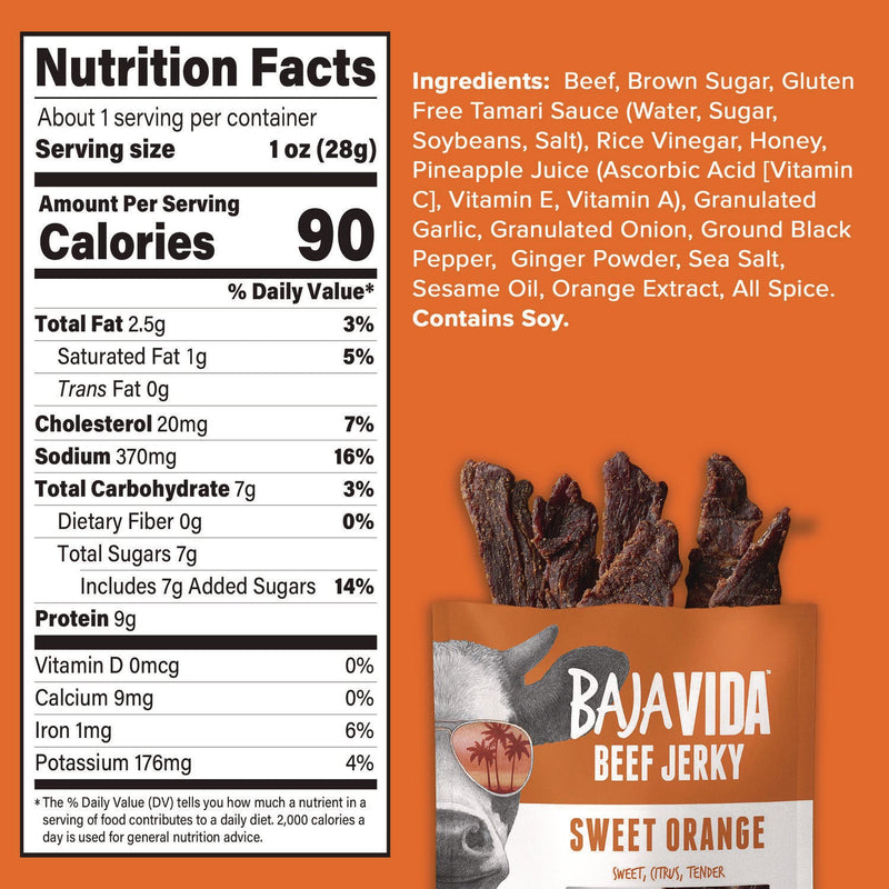 Baja Jerky Beef Jerky Sweet Orange Snack Pack, Sweet Orange, 1 oz Packet, 12/Carton (GRR22002306) Case of 12