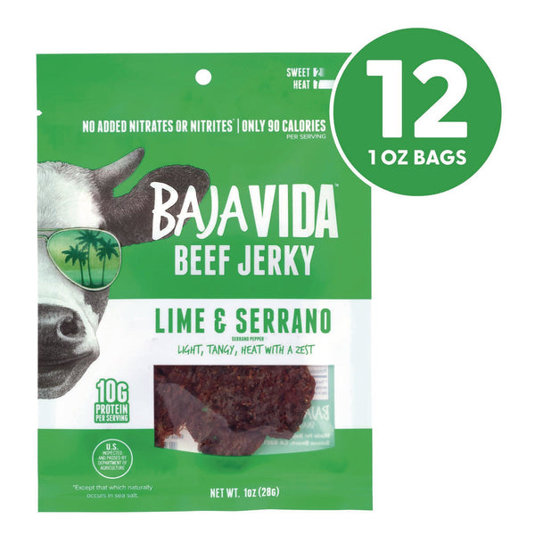 Baja Jerky Beef Jerky Lime and Serrano Pepper Snack Pack, Lime and Serrano Pepper, 1 oz Packet, 12/Carton (GRR22002307) Case of 12